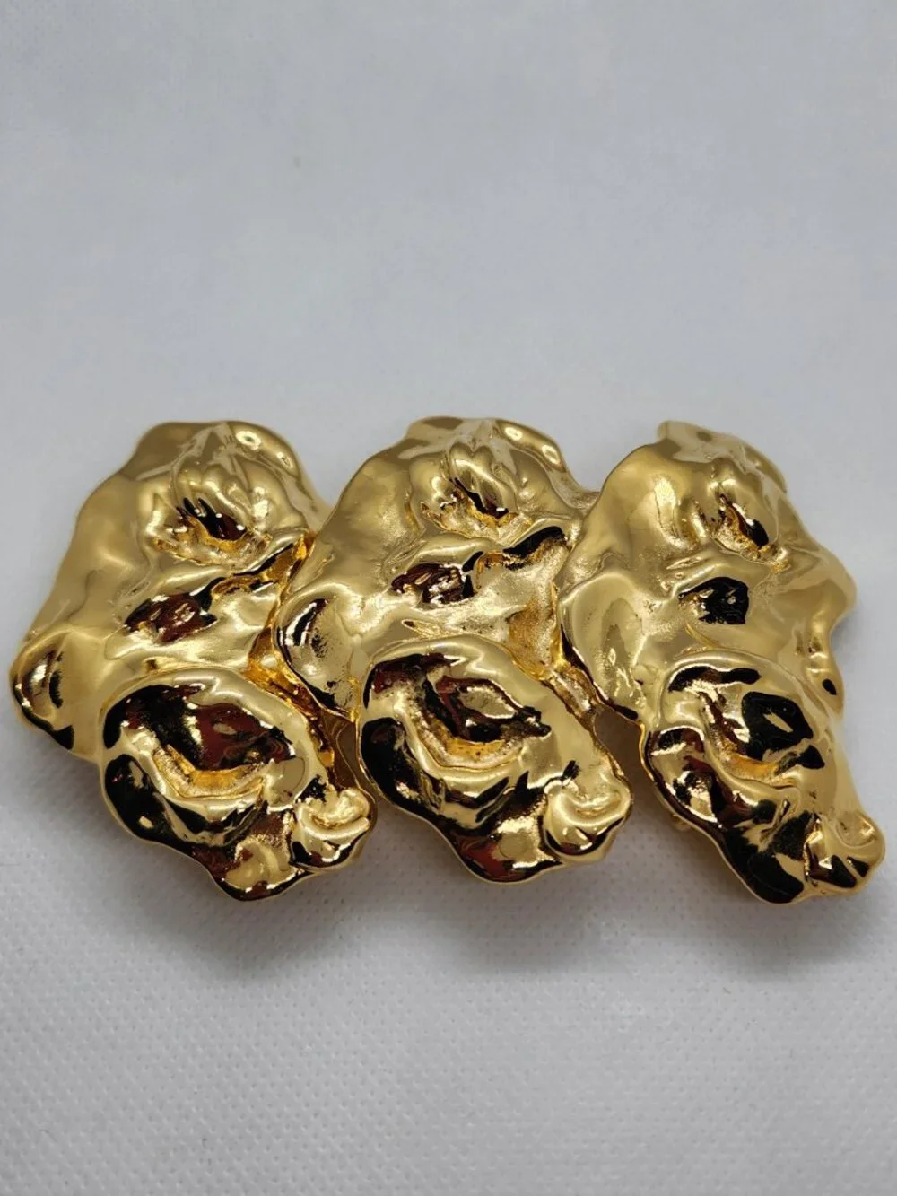 LAUREN J Womens Goldtone 2 Piece Belt Buckle Abstract Nugget Molton Gold Design